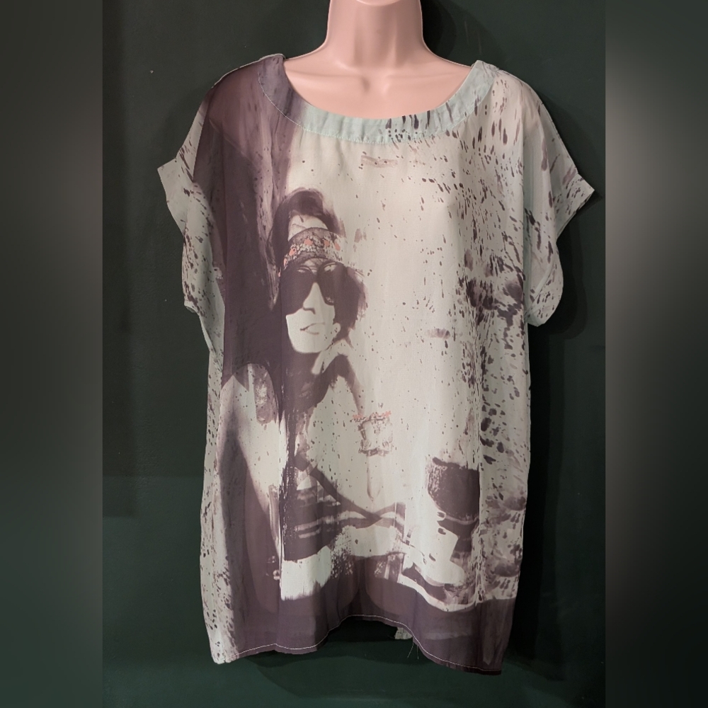 Sheer Viscose Stylish Graphic Print Women's Top Made In Turkey